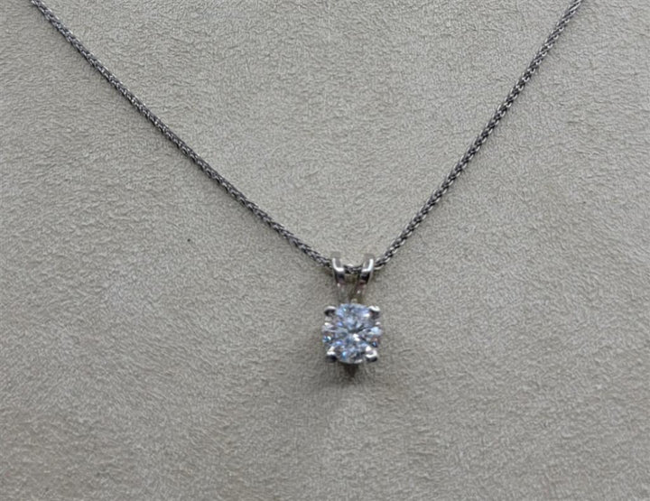 14K White Gold 0.49 Ctw Round Cut Diamond Solitaire Necklace