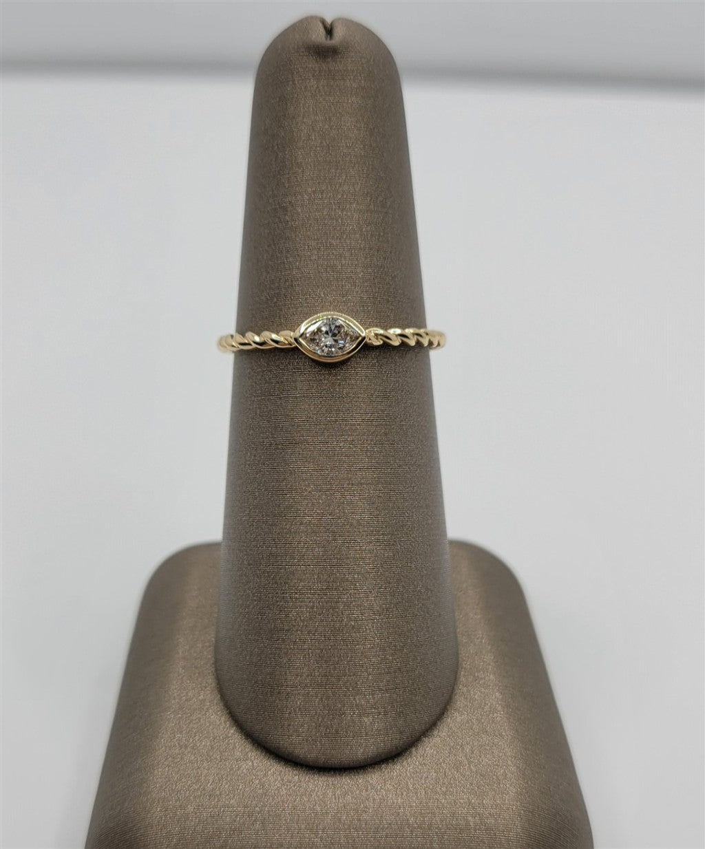 14K Yellow Gold Twisted Shank Bezel-Set Diamond Fashion Ring