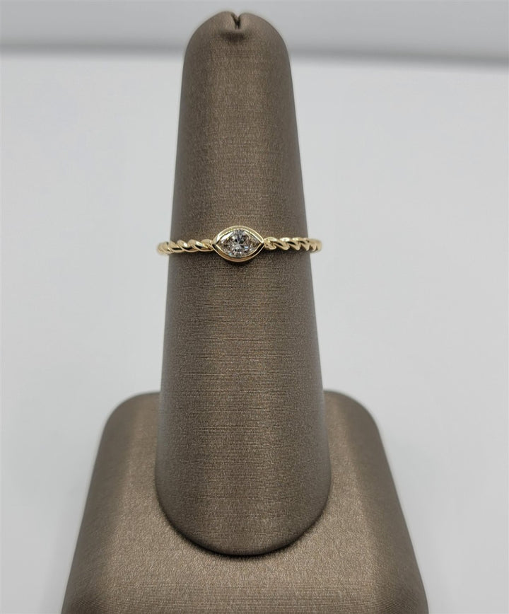 14K Yellow Gold Twisted Shank Bezel-Set Diamond Fashion Ring